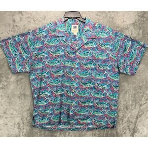 Avi Collection by Kahala Men's Hawaiian Shirt XL Blue Mahi Mahi Print Cotton USA